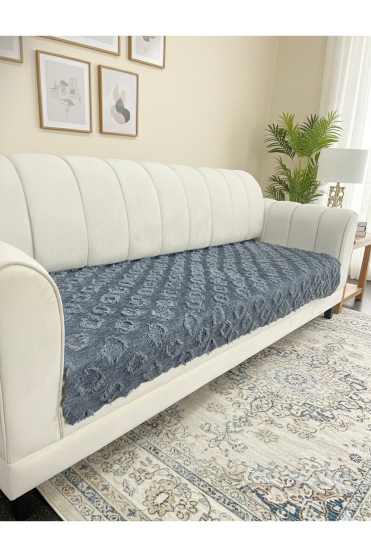 NEREZ TEKSTİL Şönil Bohem Kaymaz Desen Koltuk Örtüsü 90x210 cm | 3 Kişilik Kanepe, Çekyat Örtüsü