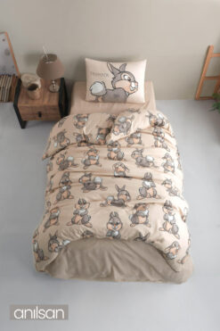 Anılsan Sevimli Tavşan Desenli Baskılı Çocuk Nevresim Takımı Tek Kişilik Yumuşak Pamuklu Kumaş