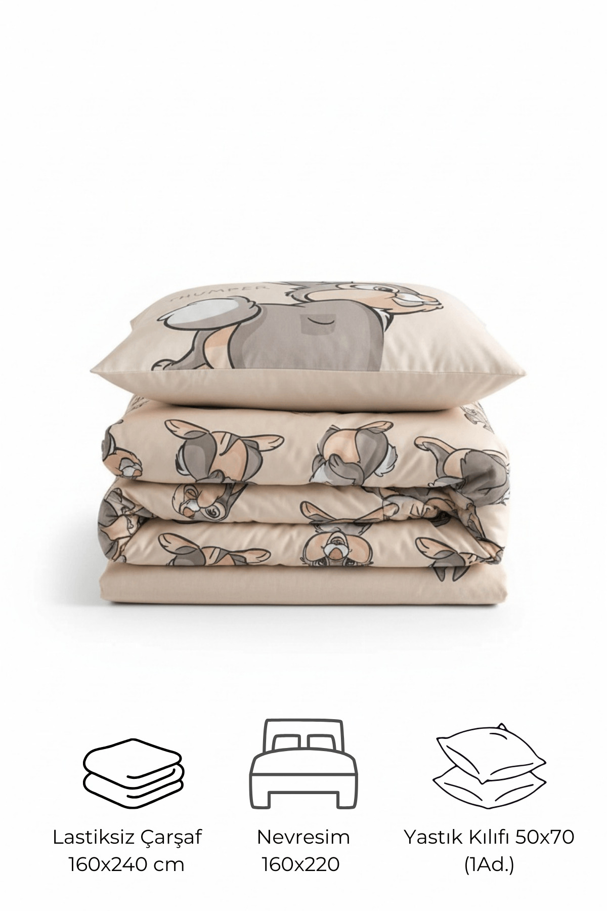 Anılsan Sevimli Tavşan Desenli Baskılı Çocuk Nevresim Takımı Tek Kişilik Yumuşak Pamuklu Kumaş - Görsel 2