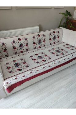 Genel Markalar BORDO KANAVİÇE Kadife Baskılı Kaymaz Koltuk Ve Çekyat Örtüsü 180*210 Cm
