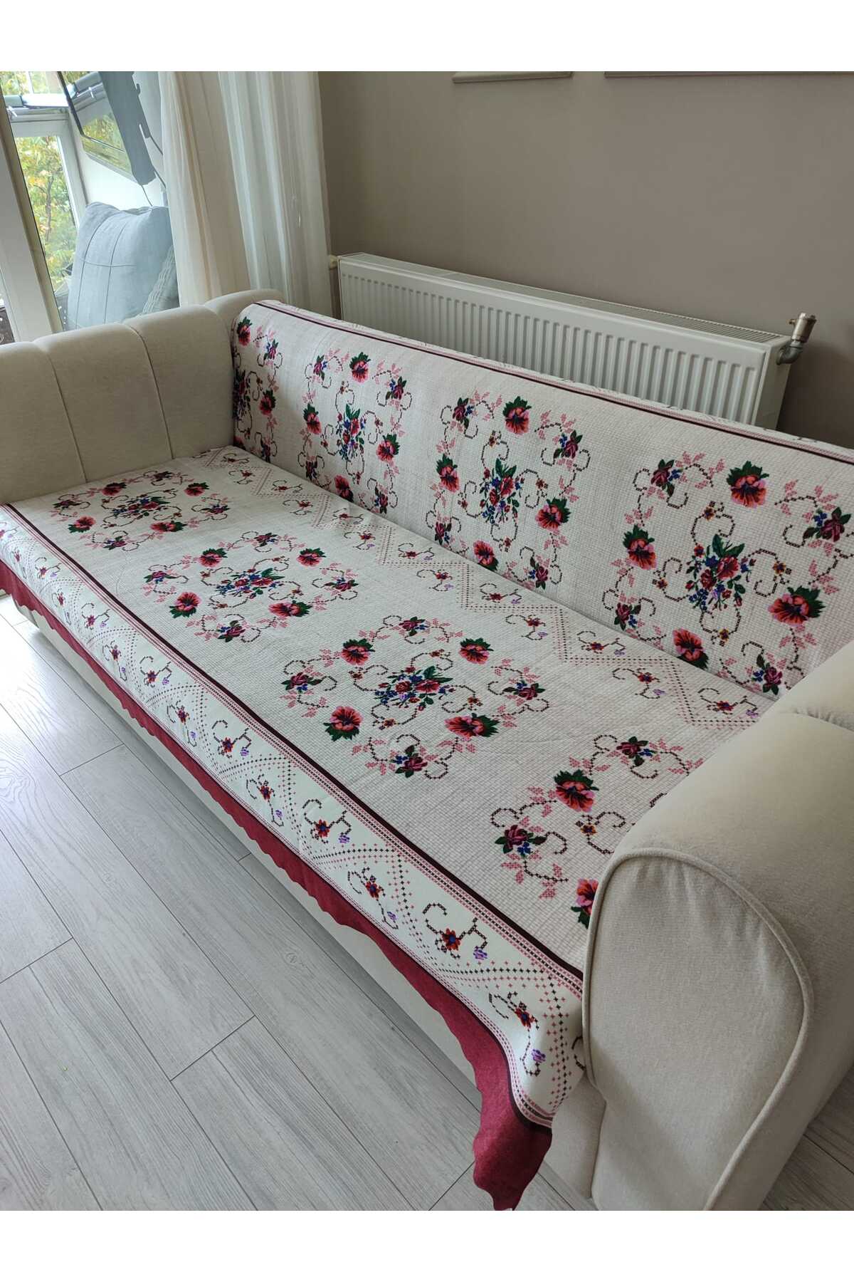 Genel Markalar BORDO KANAVİÇE Kadife Baskılı Kaymaz Koltuk Ve Çekyat Örtüsü 180*210 Cm - Görsel 2