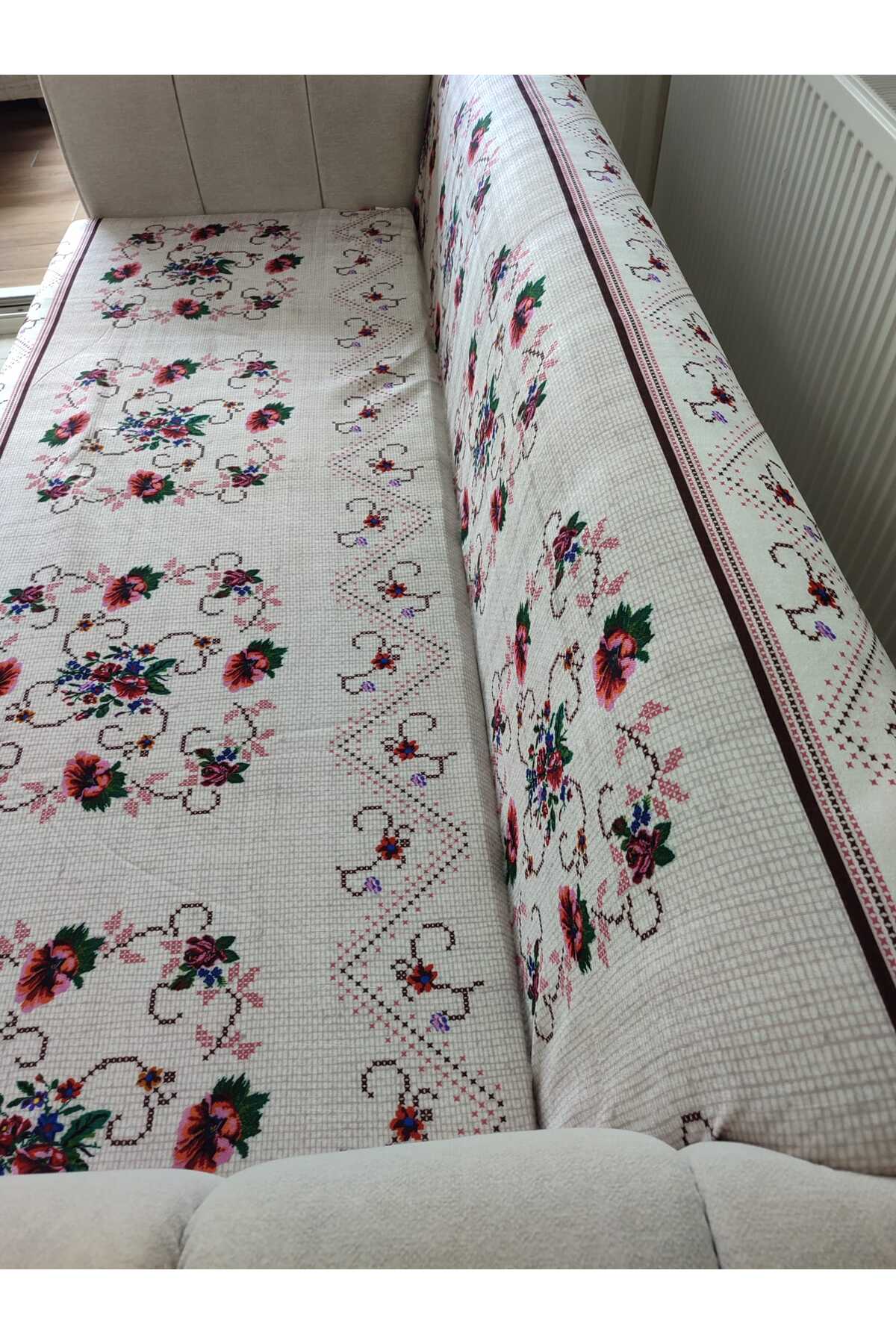 Genel Markalar BORDO KANAVİÇE Kadife Baskılı Kaymaz Koltuk Ve Çekyat Örtüsü 180*210 Cm - Görsel 3