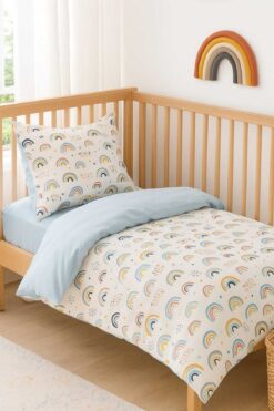 Bebek Özel Bebek Çocuk Nevresim Takımı 70x110 Park Beşik Için Gökkuşağı Mavi