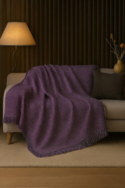 rellhome Pamuklu Dokulu Ekru Koltuk Şalı 170x220 cm – Saçaklı TV Battaniyesi & Dekoratif Koltuk Örtüsü