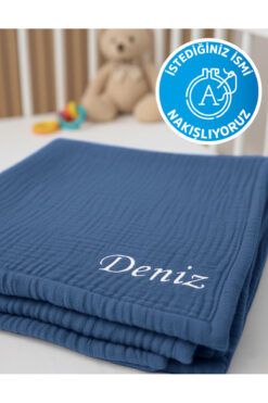 destinyhometex (İstediğiniz ismi yazıyoruz) %100 Pamuk 4 Kat Muslin 100x120 Cm Bebek Yatak/kundak Örtüsü Nakışlı
