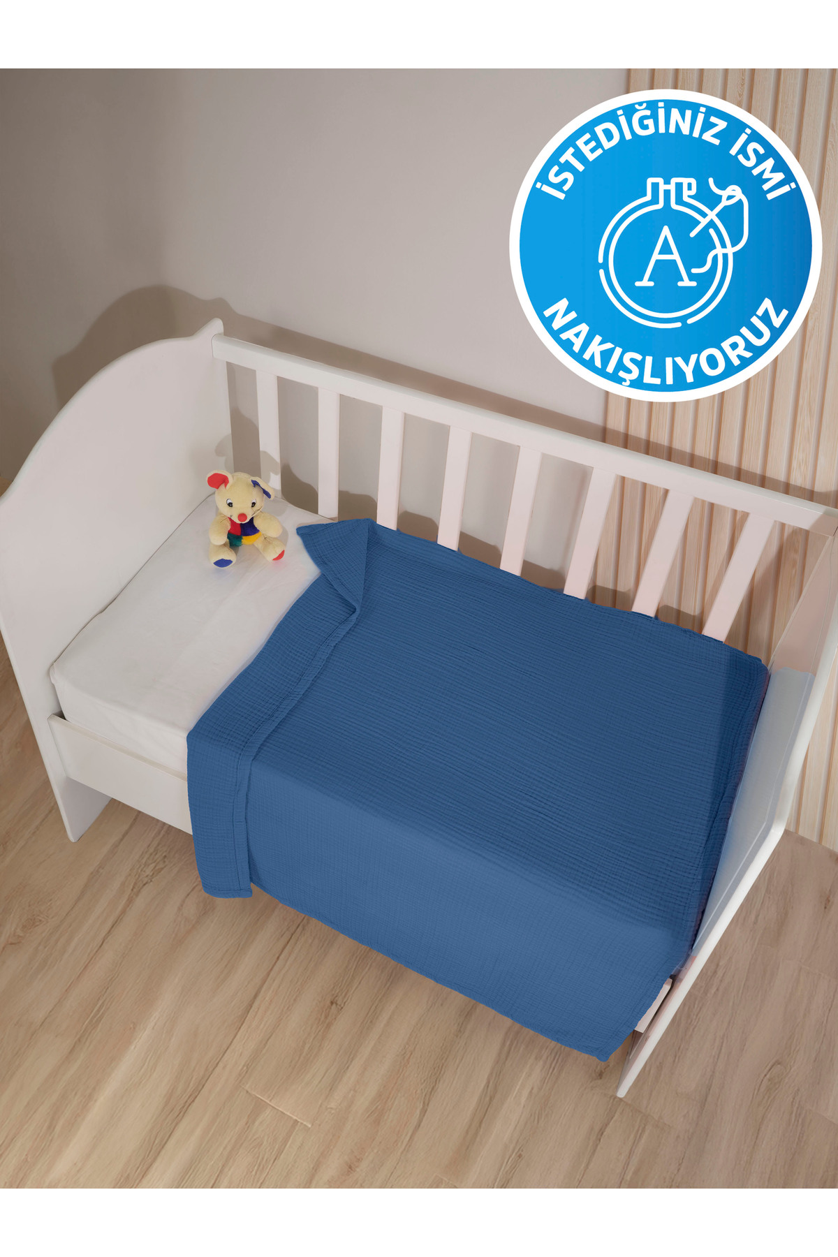 destinyhometex (İstediğiniz ismi yazıyoruz) %100 Pamuk 4 Kat Muslin 100x120 Cm Bebek Yatak/kundak Örtüsü Nakışlı - Görsel 2