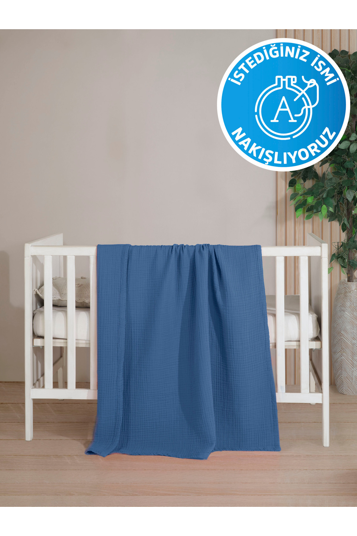 destinyhometex (İstediğiniz ismi yazıyoruz) %100 Pamuk 4 Kat Muslin 100x120 Cm Bebek Yatak/kundak Örtüsü Nakışlı - Görsel 3