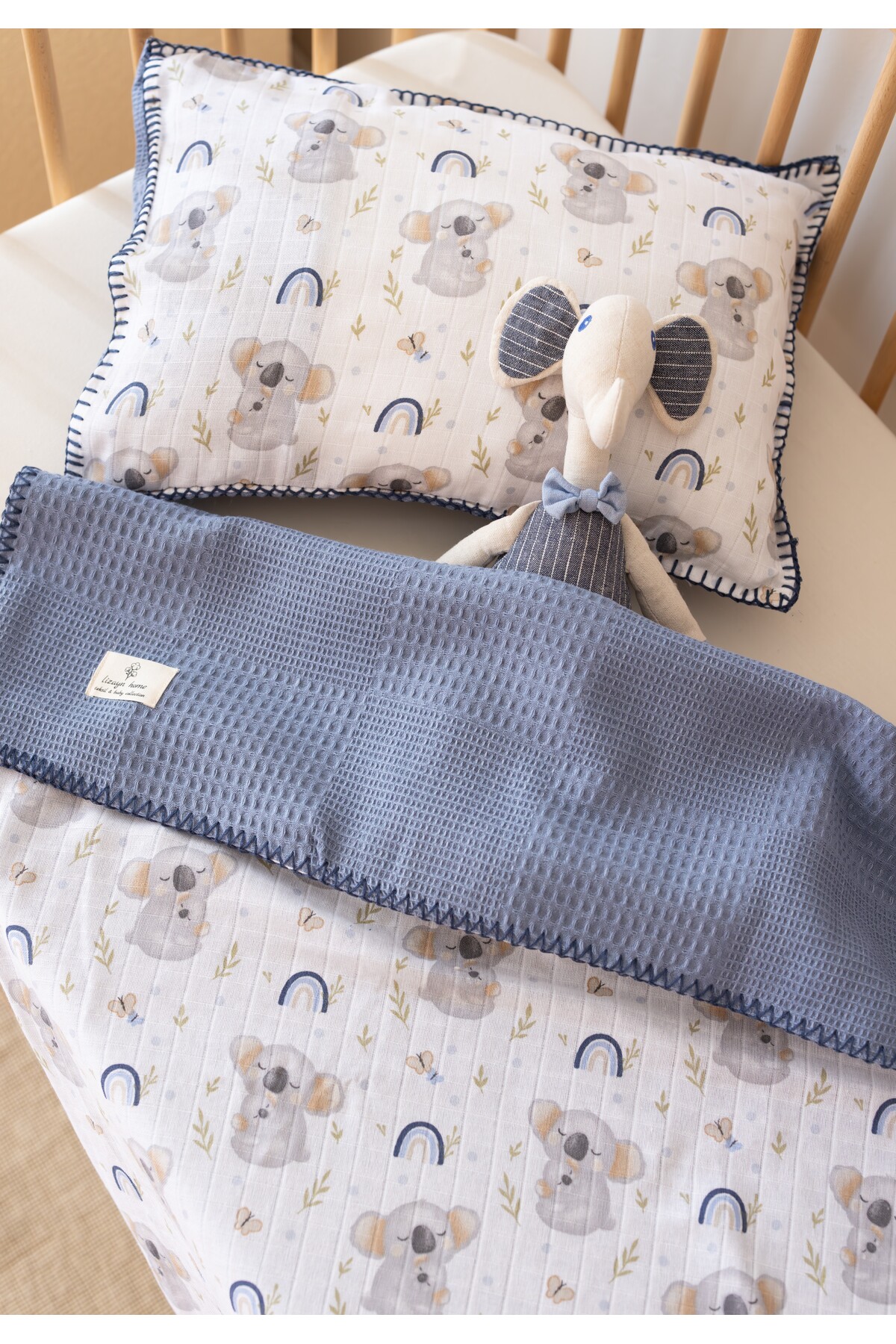 lizayn home Waffle Müslin Pike Örtü 100x100 & Yastık Kılıfı 35x45 %100 Pamuk Oeko-teks Sertifikalı