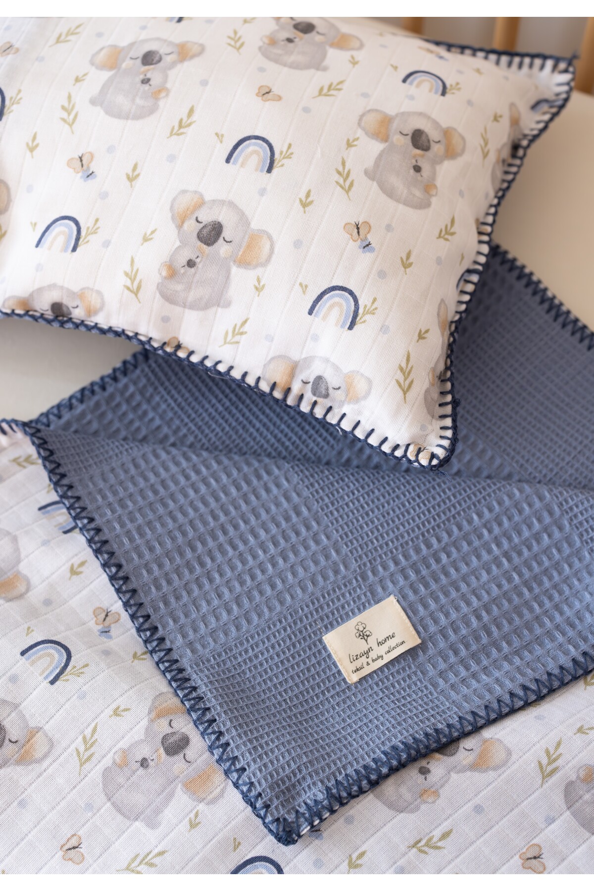 lizayn home Waffle Müslin Pike Örtü 100x100 & Yastık Kılıfı 35x45 %100 Pamuk Oeko-teks Sertifikalı - Görsel 3