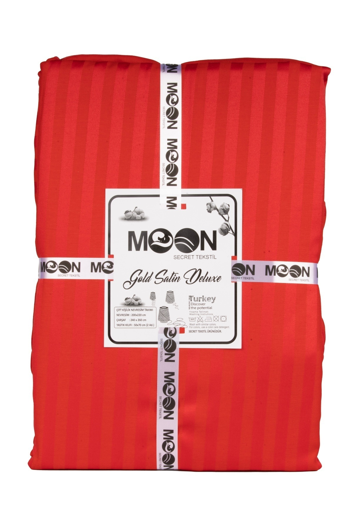moon secret tekstil Premıum Kırmızı Renk Pamuk Saten Çift Kişilik Nevresim Takımı - Görsel 3