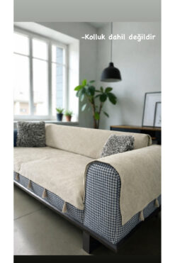 DESİGNBYASYAA Pati Dostu Koltuk Örtüsü Döşemelik Kumaş Püsküllü Kaymaz Sırt Ve Oturma Yerini Kaplar 140x200 Cm