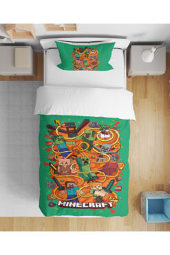 Home Minecraft Desenli 3D Dijital Baskılı Tek Kişilik Çarşafsız Çocuk Nevresim Takımı Uyku Seti