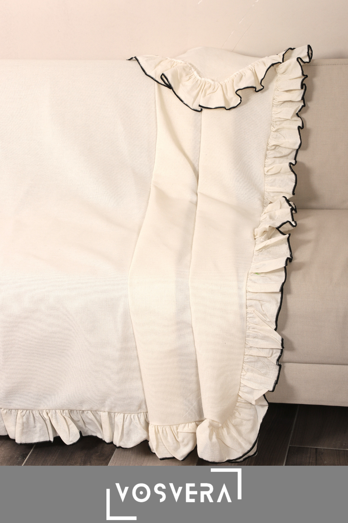 vosvera Fırfırlı Keten Pamuklu Koltuk Örtüsü Tek Biyeli Sedir 180 x 220 cm - Görsel 2