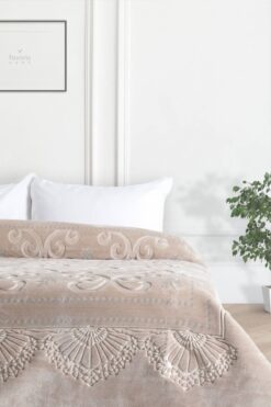 Merinos Pırıltı Embos Çift Kişilik Battaniye - Vizon