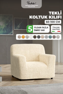 Paulato Lastikli Esnek Ve Yıkanabilir Tek Kişilik Koltuk Örtüsü Koltuk Kılıfı - Vanilya