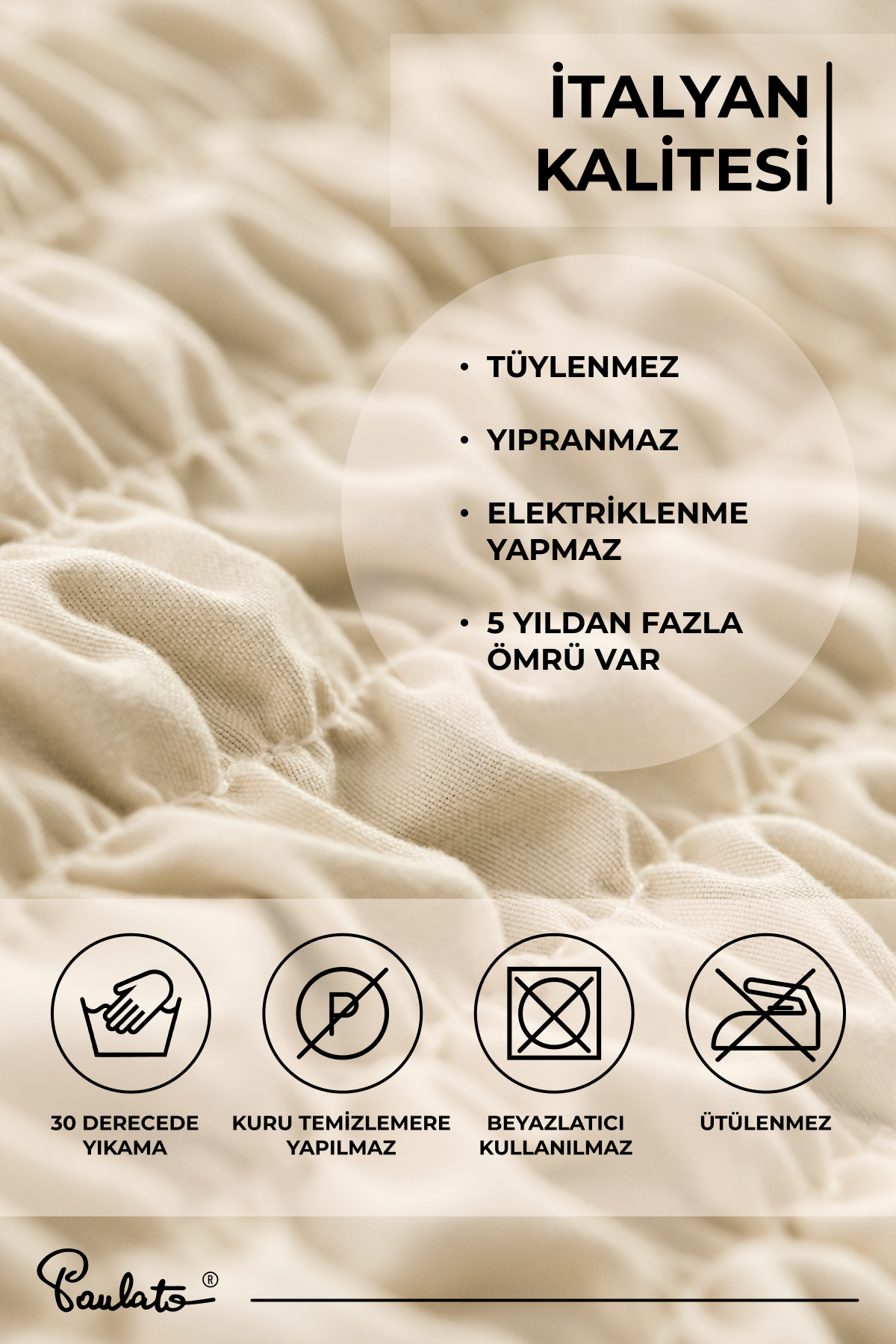 Paulato Lastikli Esnek Ve Yıkanabilir Tek Kişilik Koltuk Örtüsü Koltuk Kılıfı - Vanilya - Görsel 3