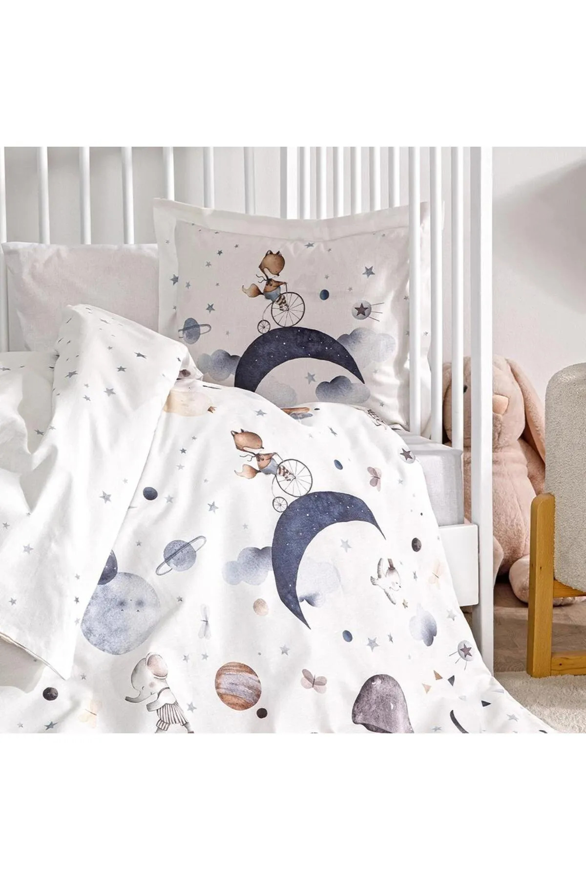 Özdilek Özdilek Ranforce Bebek Nevresim Takımı Cute Space Krem - Görsel 2