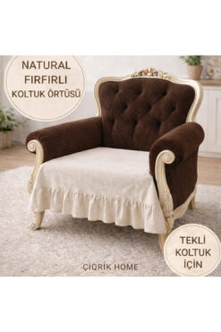 ÇIQRIK HOME Tekli Koltuk Pamuk Keten Fırfırlı Koltuk Örtüsü Kaymaz, Yıkanabilir, Modern Şık Tasarım