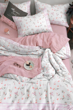 İQON Lastikli Çarşaflı Nevresim Takımı Çift Kişilik CHITIR PEMBE