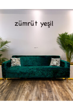 Hazineci Bey Kadife Lastikli Koltuk Örtüsü | 3 Kişilik(1ADET) Kanepe Kılıfı | Koltuk Kılıfı zümrüt yeşili