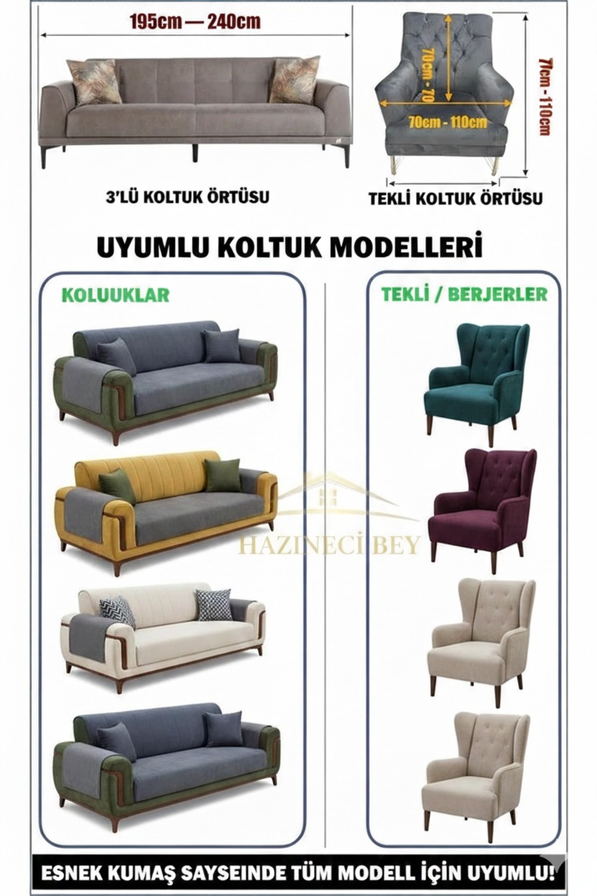 Hazineci Bey Kadife Lastikli Koltuk Örtüsü | 3 Kişilik(1ADET) Kanepe Kılıfı | Koltuk Kılıfı zümrüt yeşili - Görsel 3