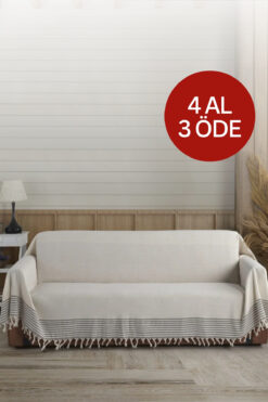 Lux Touch Ekru Kolları Örten Organik Buldan Bezi Battal Boy Bergama 180 X 300 Cm Koltuk Kanepe Çekyat Örtüsü