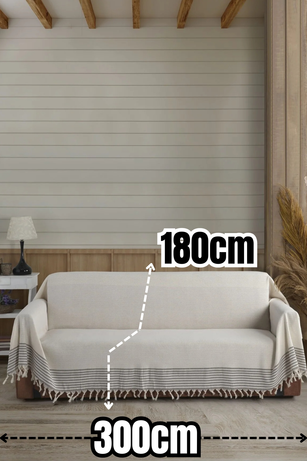 Lux Touch Ekru Kolları Örten Organik Buldan Bezi Battal Boy Bergama 180 X 300 Cm Koltuk Kanepe Çekyat Örtüsü - Görsel 2