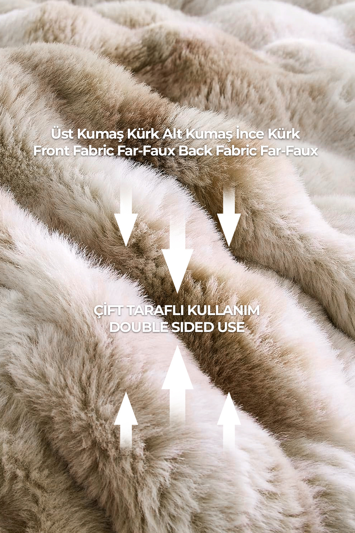 Evlen Home Collection Kürk Yatak Örtüsü Çift Kişilik Dolgulu Peluş Yumuşak Tavşan Tüyü Yorgan 3 Parça Paye Krem Bej - Görsel 3