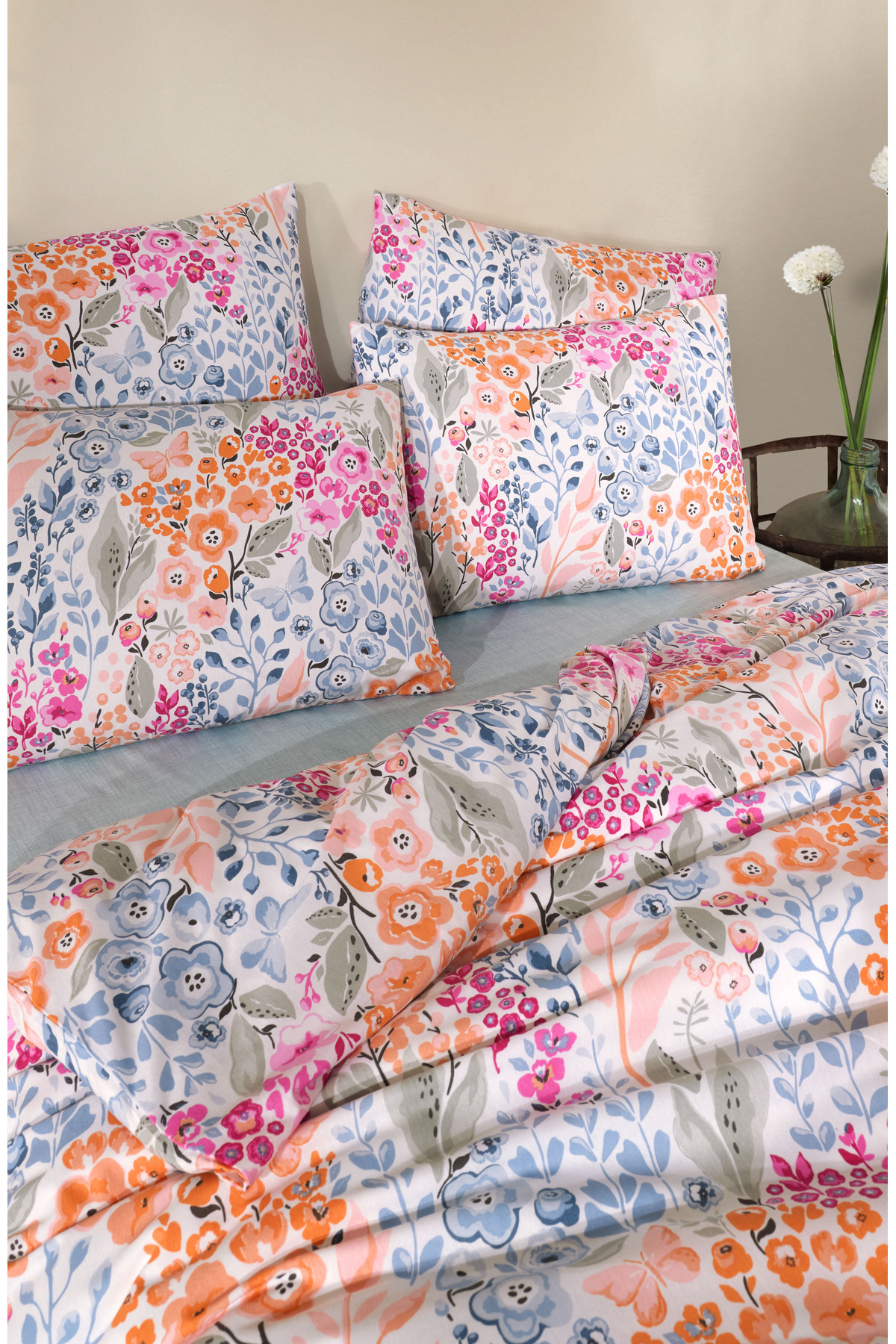 Medaillon Home Viva Lastikli Çarşaflı Çift Kişilik Nevresim Takımı Çicek Desenli