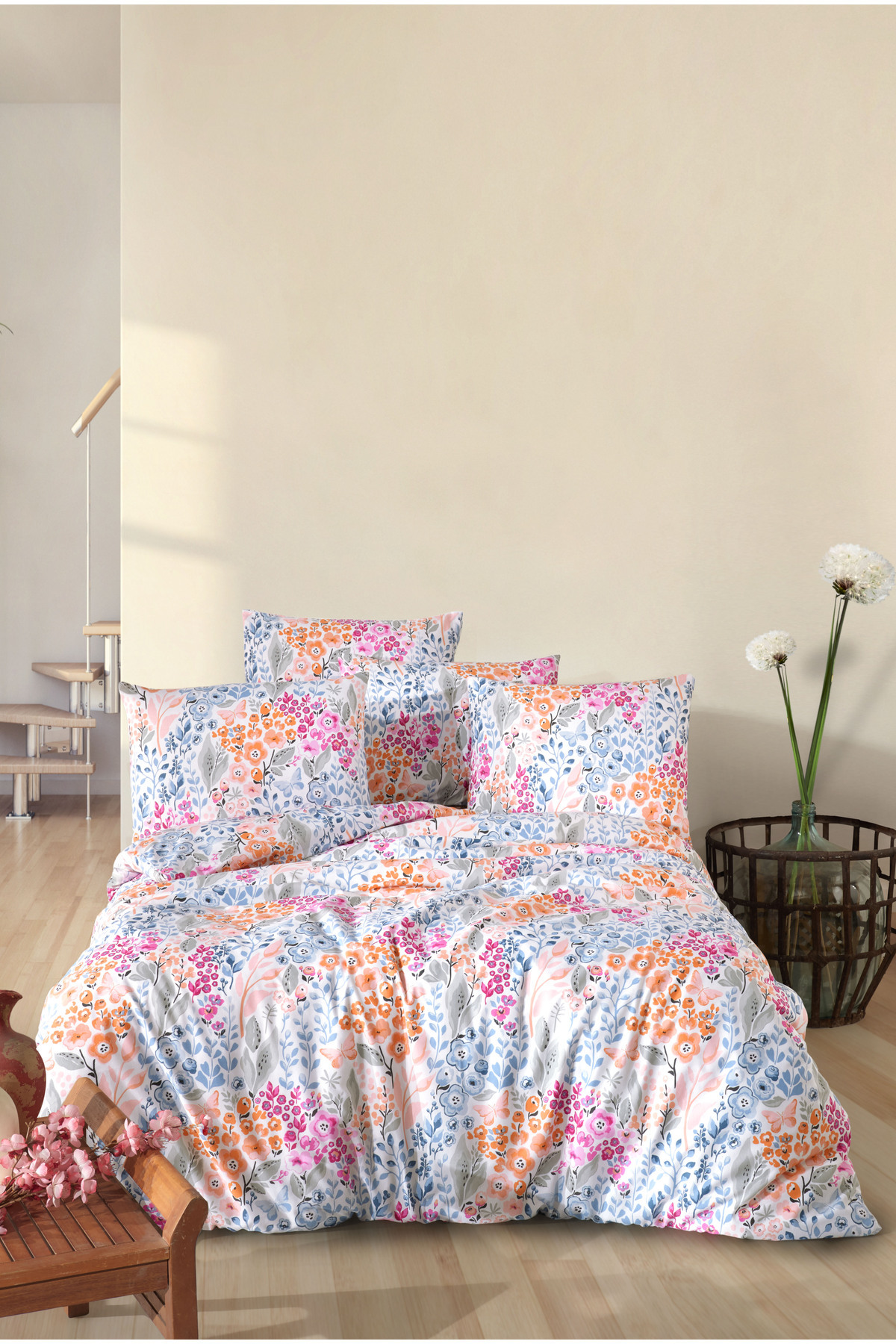 Medaillon Home Viva Lastikli Çarşaflı Çift Kişilik Nevresim Takımı Çicek Desenli - Görsel 2