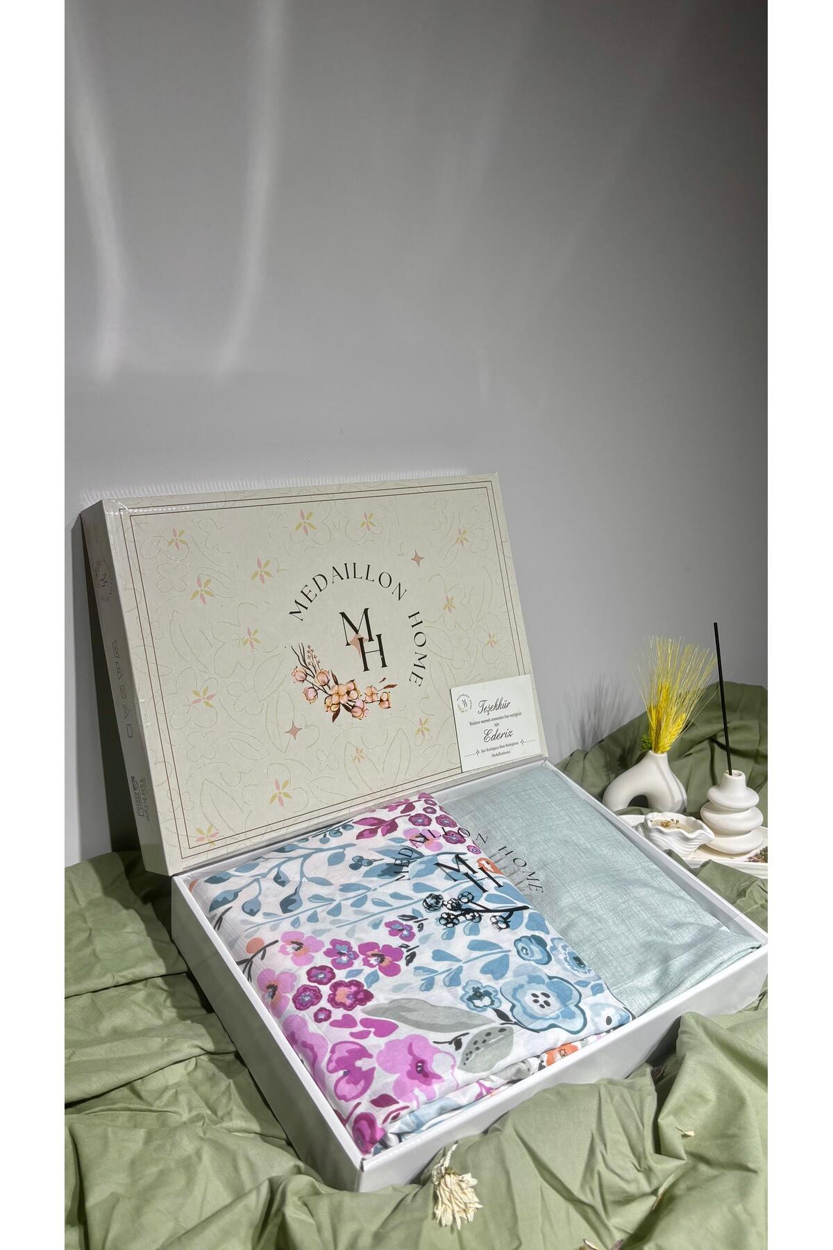 Medaillon Home Viva Lastikli Çarşaflı Çift Kişilik Nevresim Takımı Çicek Desenli - Görsel 3