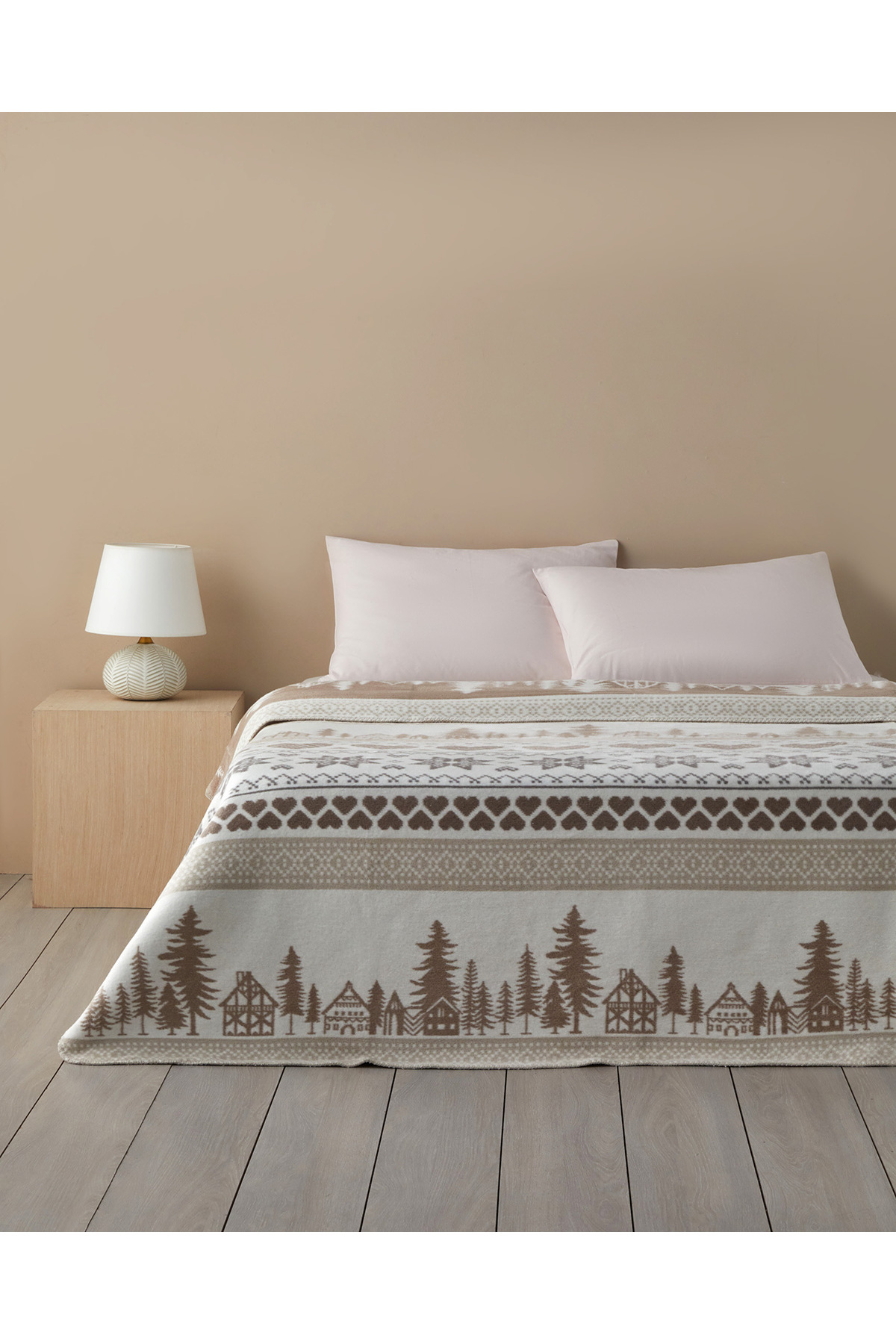 English Home Winterfell Pamuklu Çift Kişilik Battaniye 200x220 cm Bej