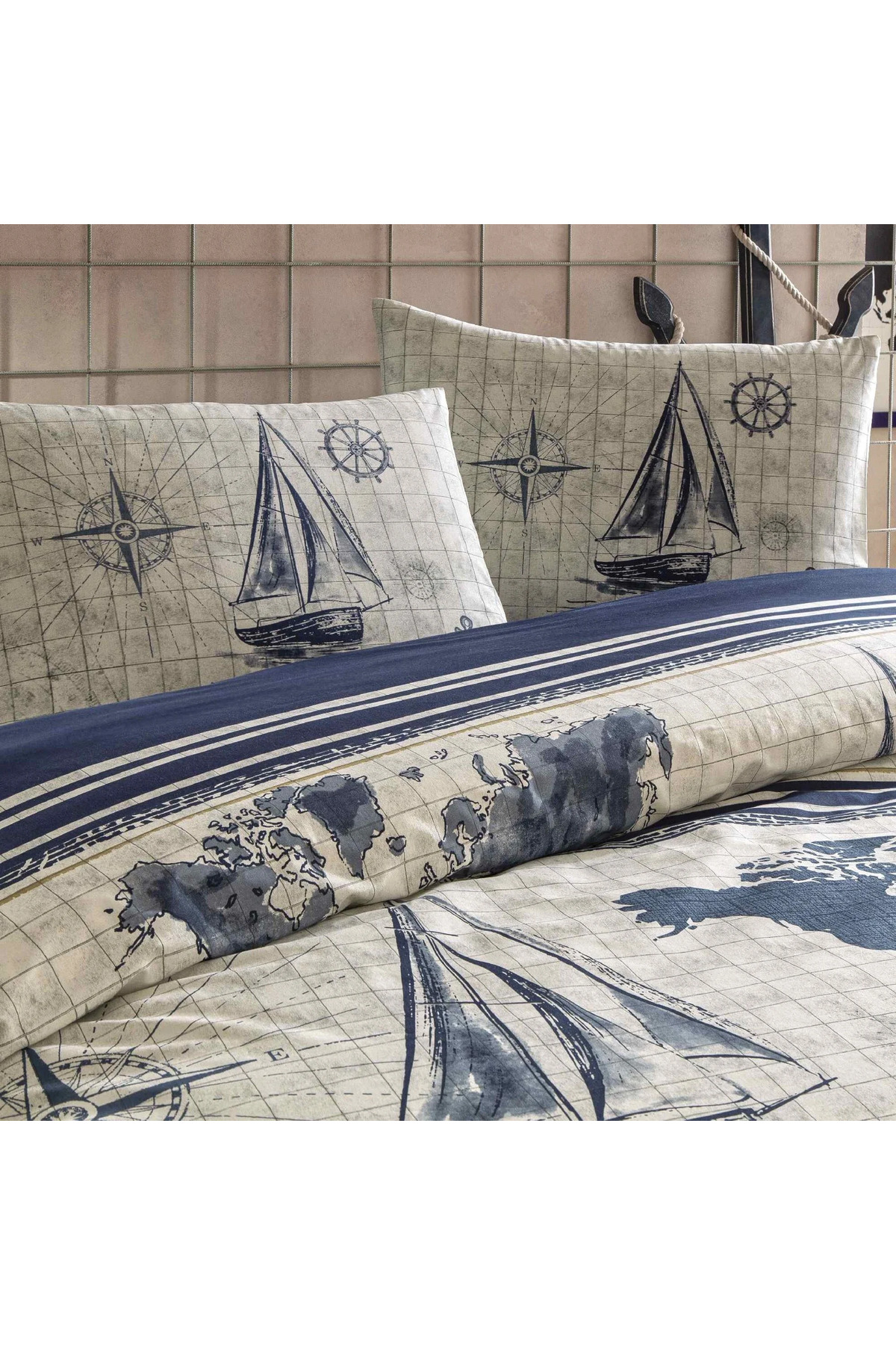 Taç GENÇ MODASI RANFORCE TEK KİŞİLİK NEVRESİM TAKIMI MUNA LACİVERT - Görsel 2