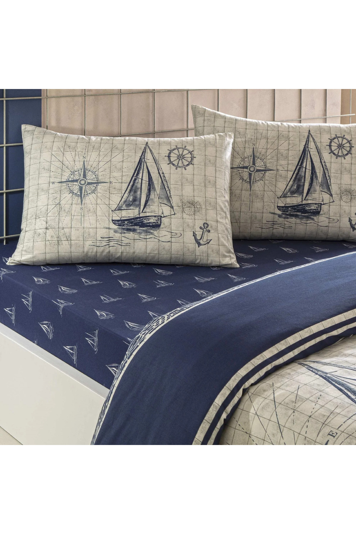 Taç GENÇ MODASI RANFORCE TEK KİŞİLİK NEVRESİM TAKIMI MUNA LACİVERT - Görsel 3