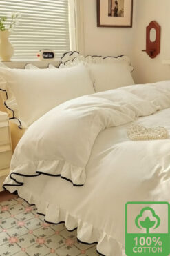 WEXSA %100 Pamuk Doğal Natural Boyasız Çift Kişilik Fırfırlı Nevresim Seti