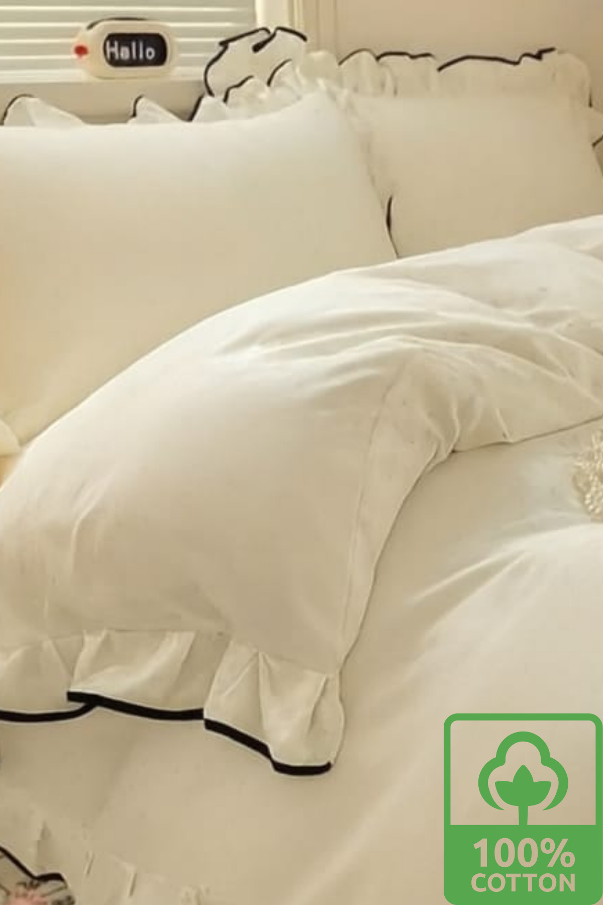 WEXSA %100 Pamuk Doğal Natural Boyasız Çift Kişilik Fırfırlı Nevresim Seti - Görsel 3