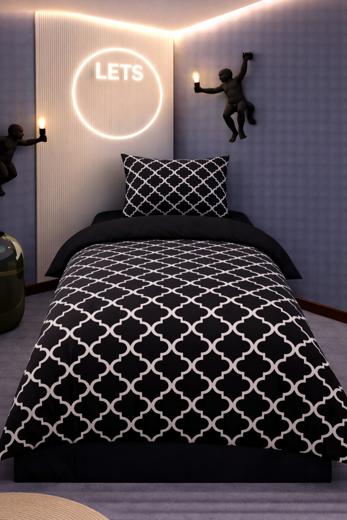 İsmail Gürel Tek Kişilik Desenli Nevresim Seti | Pamuklu | Çarşafsız Set |