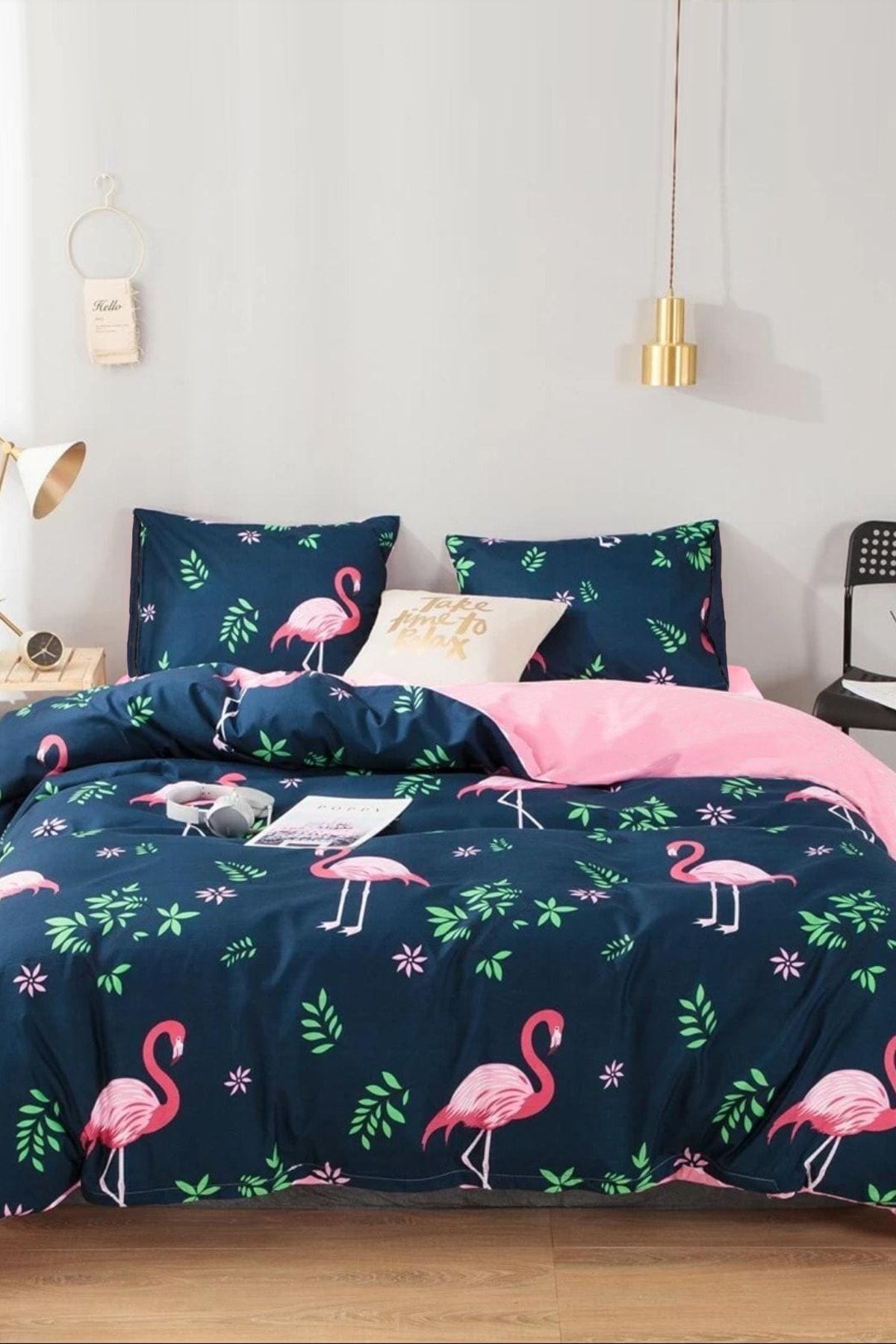 Always Çarşafı Lastikli Çift Taraflı Çift Kişilik Nevresim Takımı Flamingo