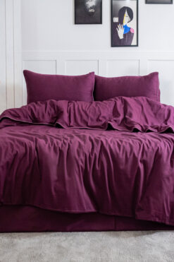 Elart Stark Nevresim Takımı Çift Kişilik %100 Pamuk Saten Biyeli (200x220 cm) Mürdüm