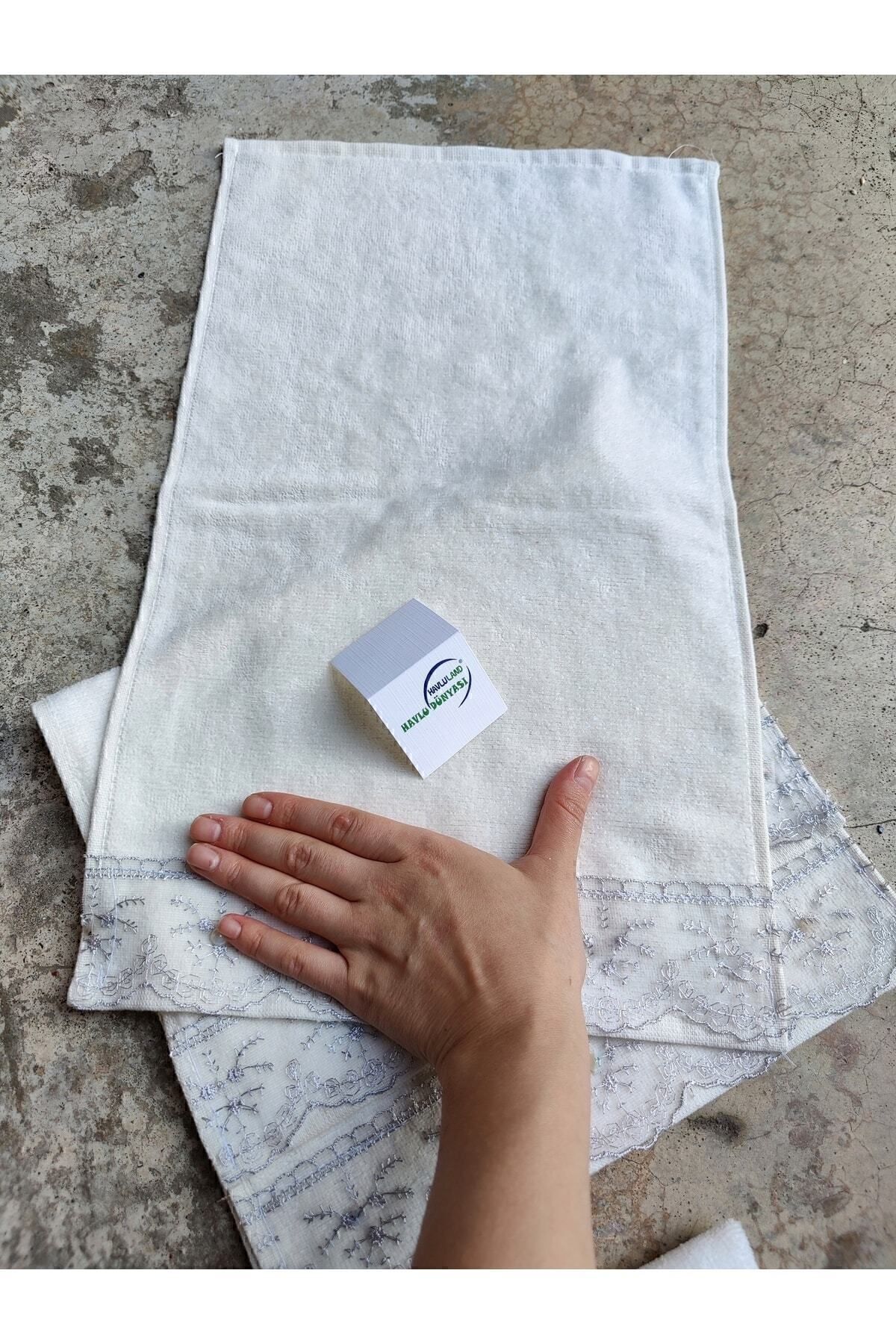 havlu dünyası 12'li Hediyelik/sünnet/düğün/ Konvoy/araba Mutfak Havlusu Süslü Ekru Renk Gri Dantelli (30×50 CM) - Görsel 2