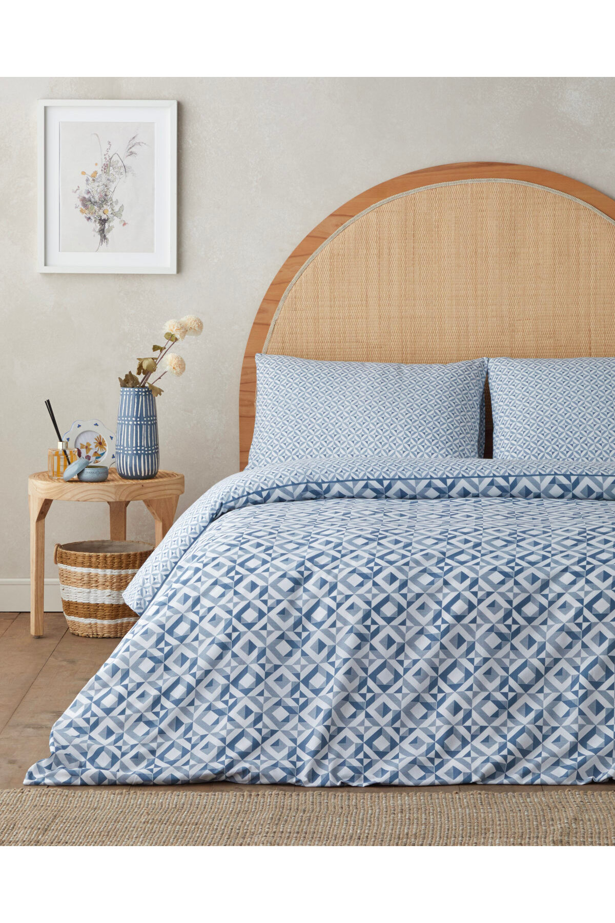 English Home Symetra Kolay Ütülenir Çarşaflı Çift Kişilik Nevresim Takımı 200x220 cm Mavi - Görsel 2