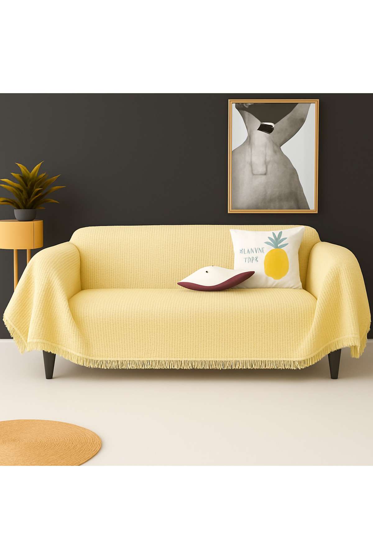 rellhome Pamuklu Dokulu Koltuk Şalı 170x350 cm Battal Boy – Saçaklı TV Battaniyesi & Dekoratif Koltuk Örtüsü