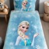 EVPANYA Kartaneli Mavi Elsa Desenli Yatak Örtüsü ve Yastık Kılıfı
