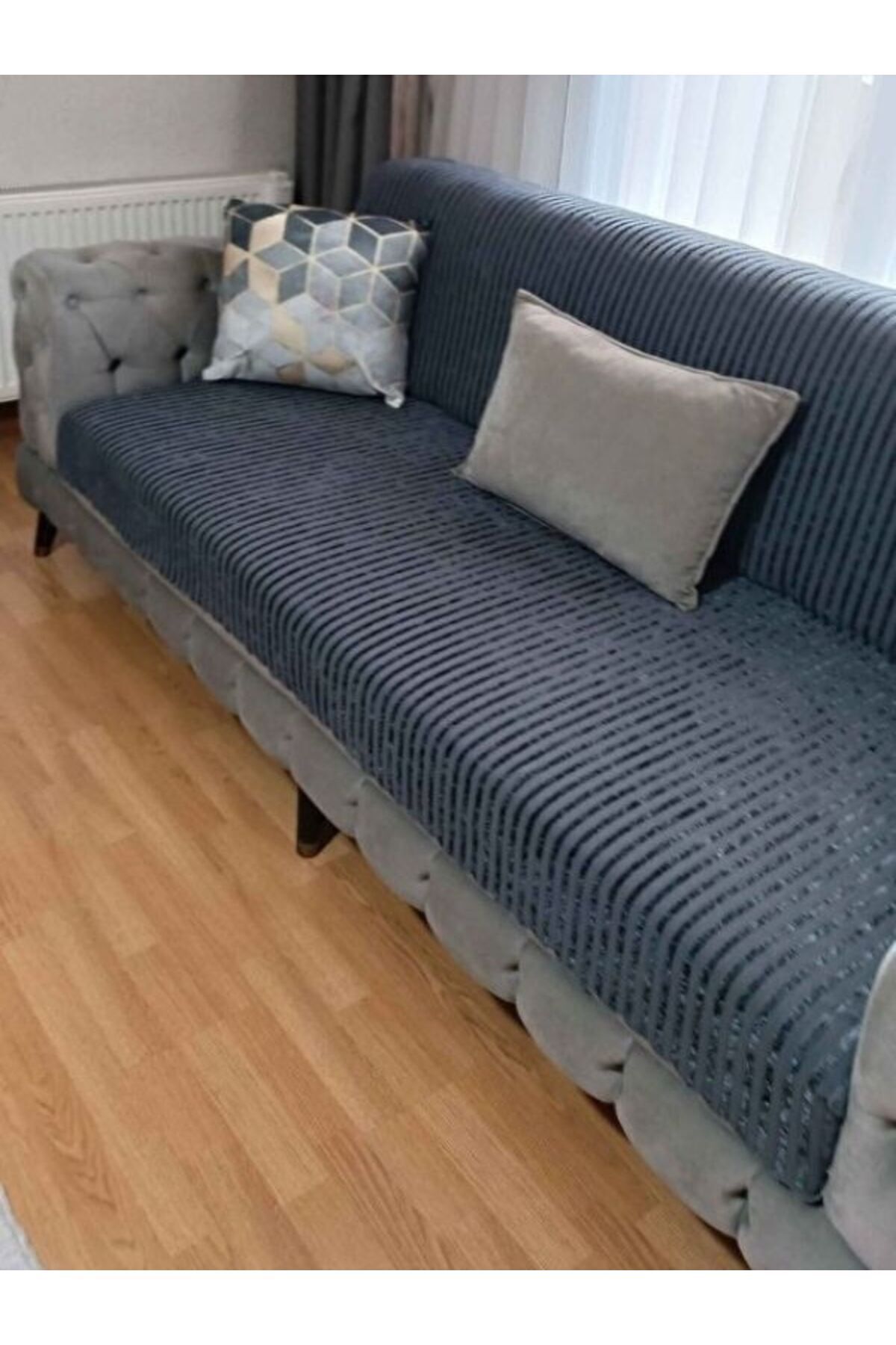 coverbox Kaymaz Taban Süngerli Kadife Koltuk - Çekyat Örtüsü 170x210 ANTRASİT RENGİ