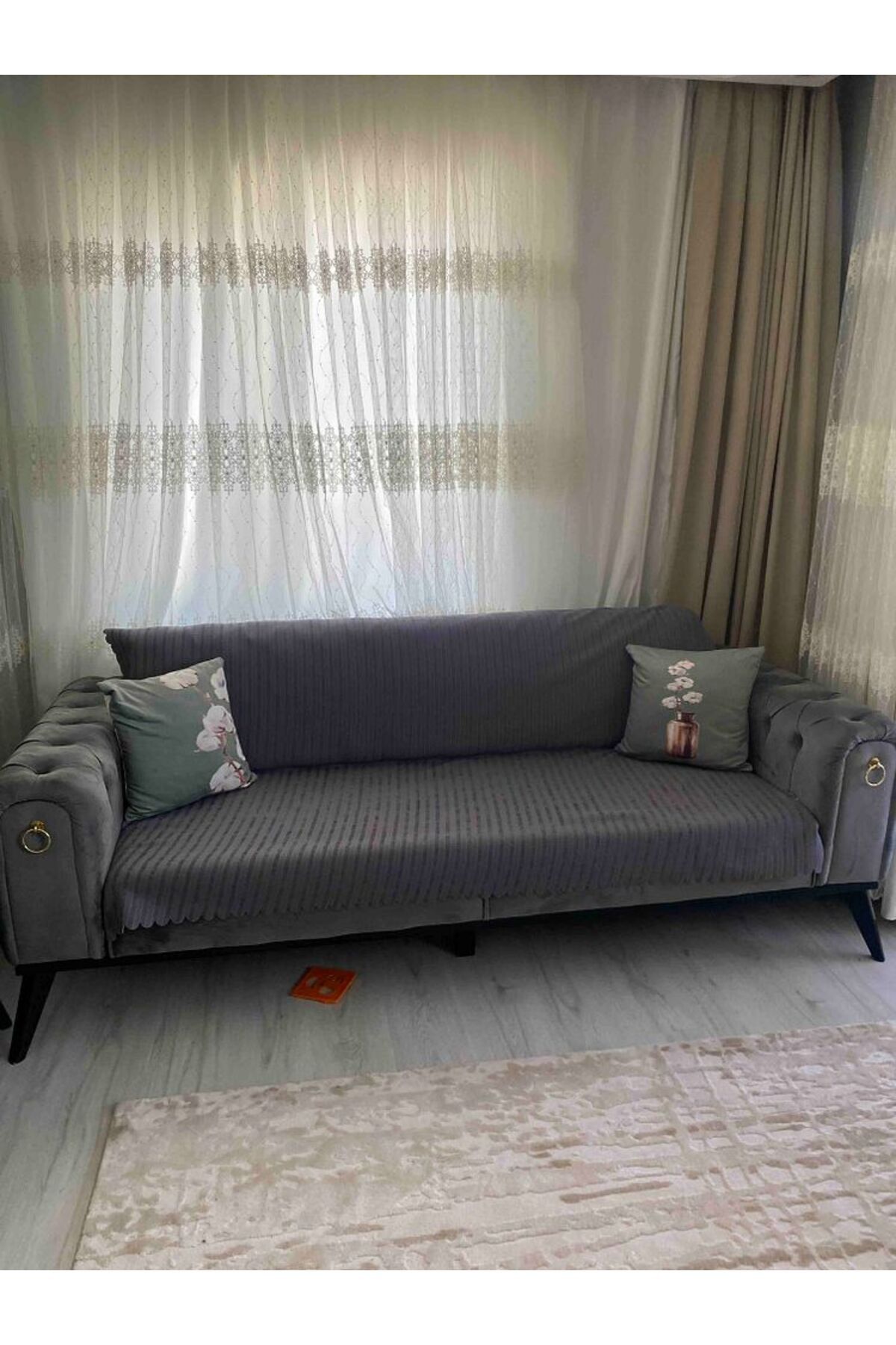 coverbox Kaymaz Taban Süngerli Kadife Koltuk - Çekyat Örtüsü 170x210 ANTRASİT RENGİ - Görsel 3