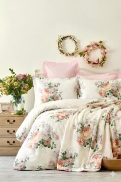 İQON Lastikli Çarşaflı Nevresim Takımı Çift Kişilik Mystic Rose Bej