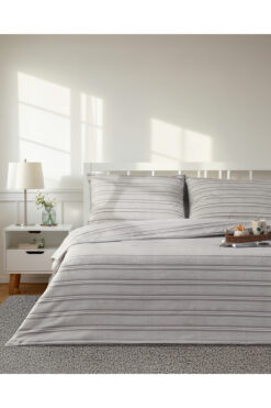 English Home Sleek Lines Kolay Ütülenir Çift Kişilik Çarşaflı Nevresim Takımı 200x220 cm Gri