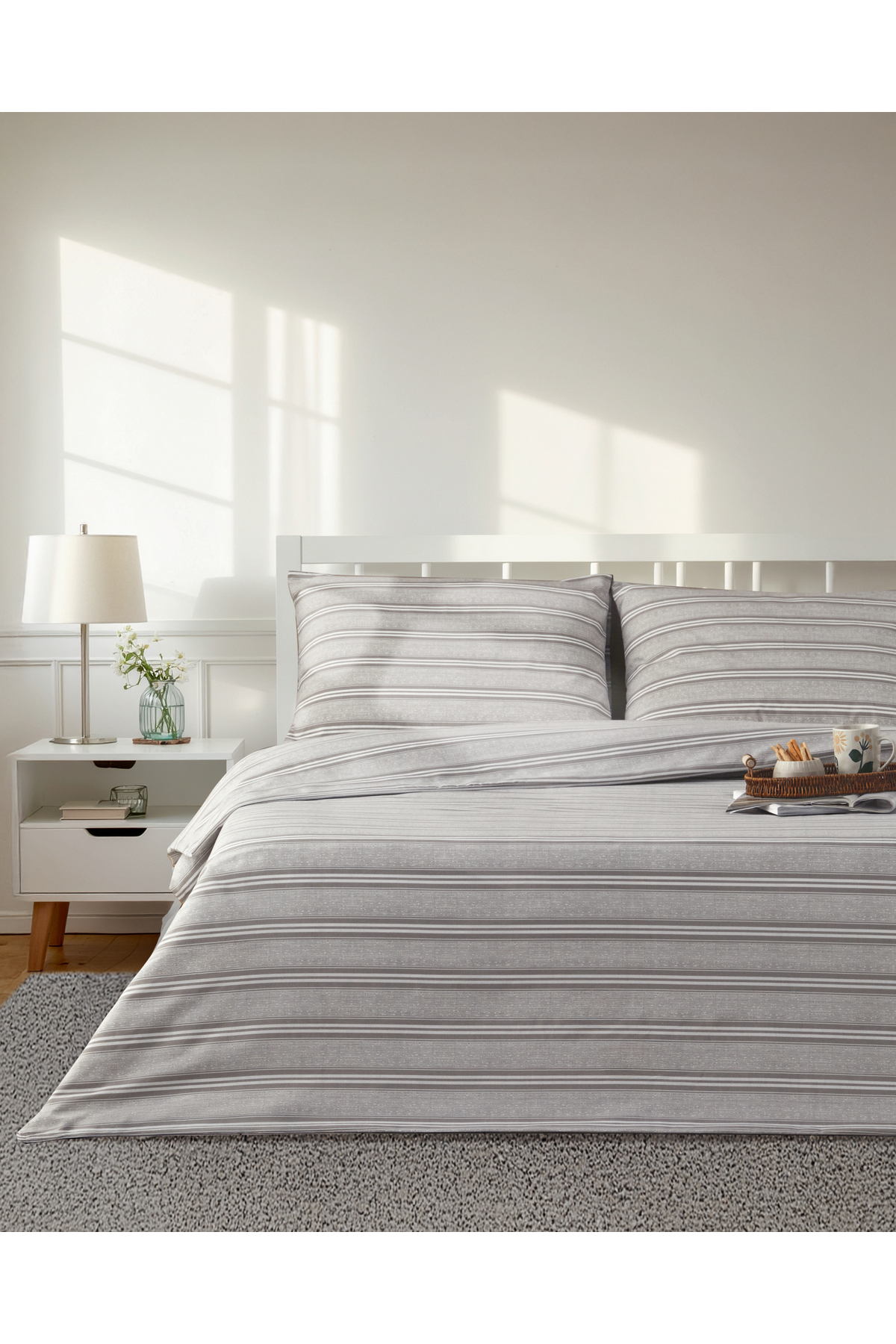 English Home Sleek Lines Kolay Ütülenir Çift Kişilik Çarşaflı Nevresim Takımı 200x220 cm Gri