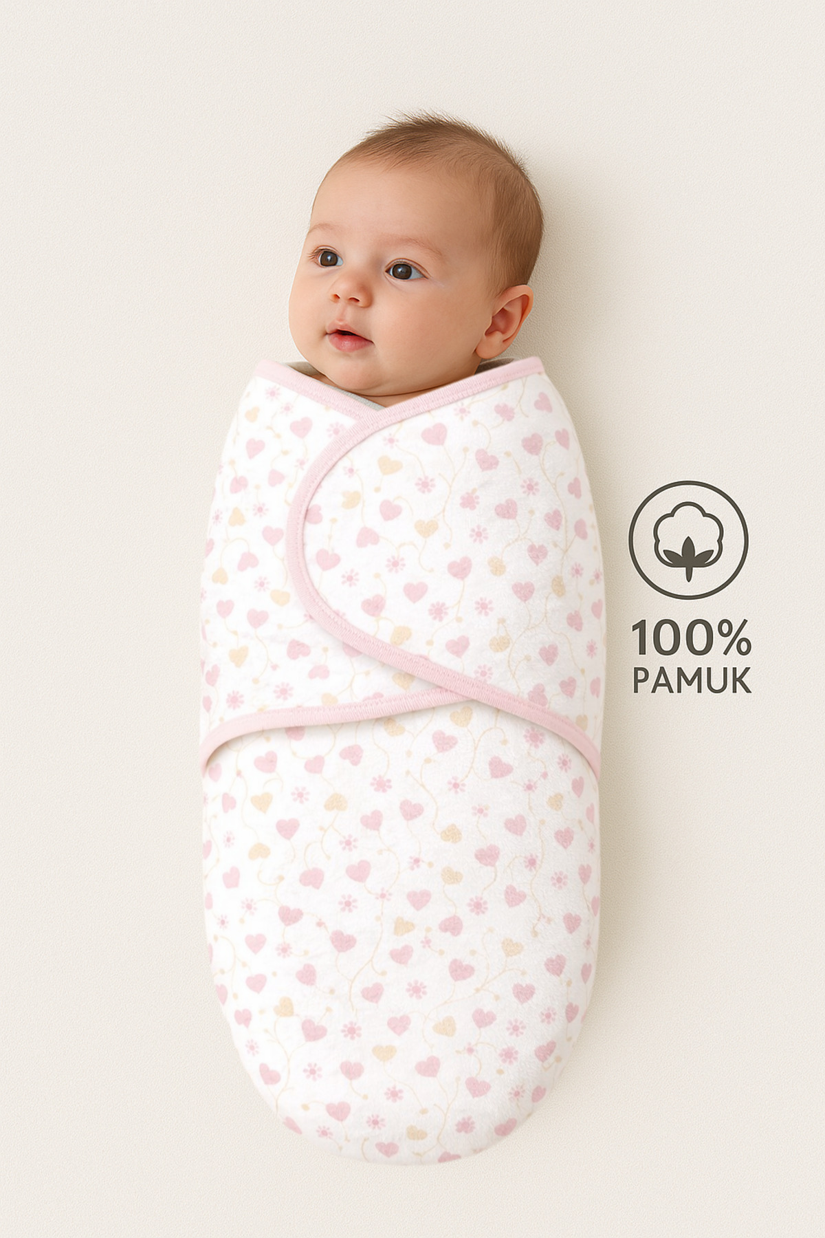 Mimocan 0-4 Ay Yenidogan Bebek Için %100 Pamuklu Kalpli Kundak, Cırt Cırtlı,yumuşak Penye Kumaş