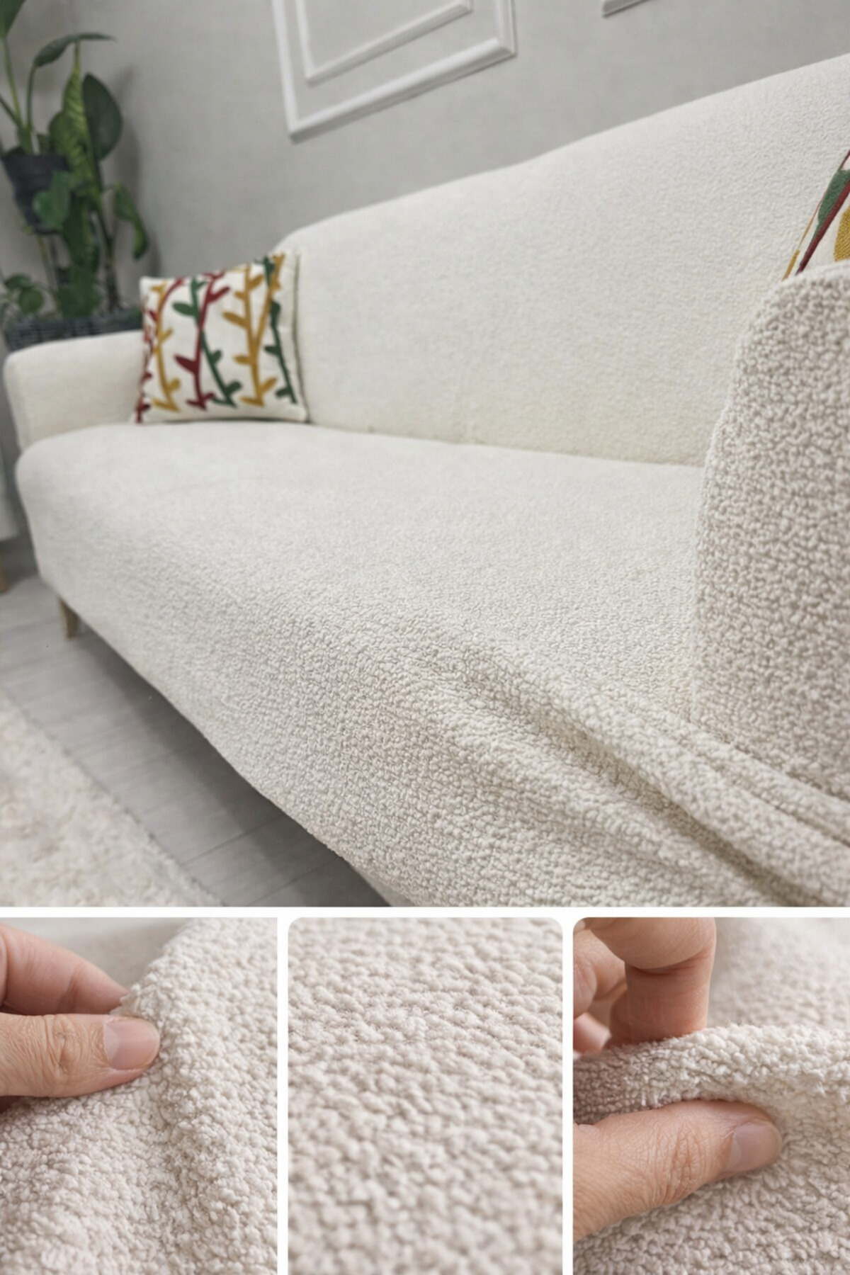 riselerhome Yumuşacık Yıkanabilir Tüy Leke Tutmayan 3 Kişilik Lastikli Bohem Jakarli Koltuk Örtüsü - Görsel 2